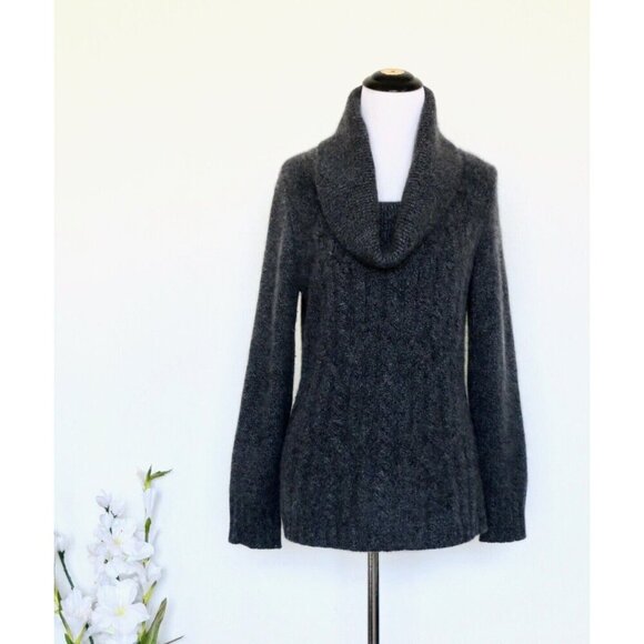 NEW! McDuff 100 % Cashmere Cowl Neck Cable Knit Sweater Gray SZ S - Picture 1 of 5